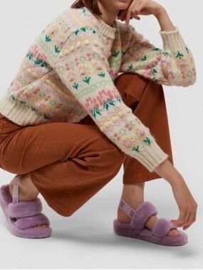 UGG Lavender Plush Double-Strap Slide Sandal